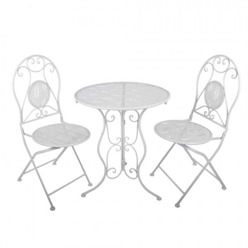 Zahrada a zvířata - Bílý zahradní set / bistro set stolek a 2 židle ve vintage stylu Ruinen – 60x70 / 2x 50x40x93 cm