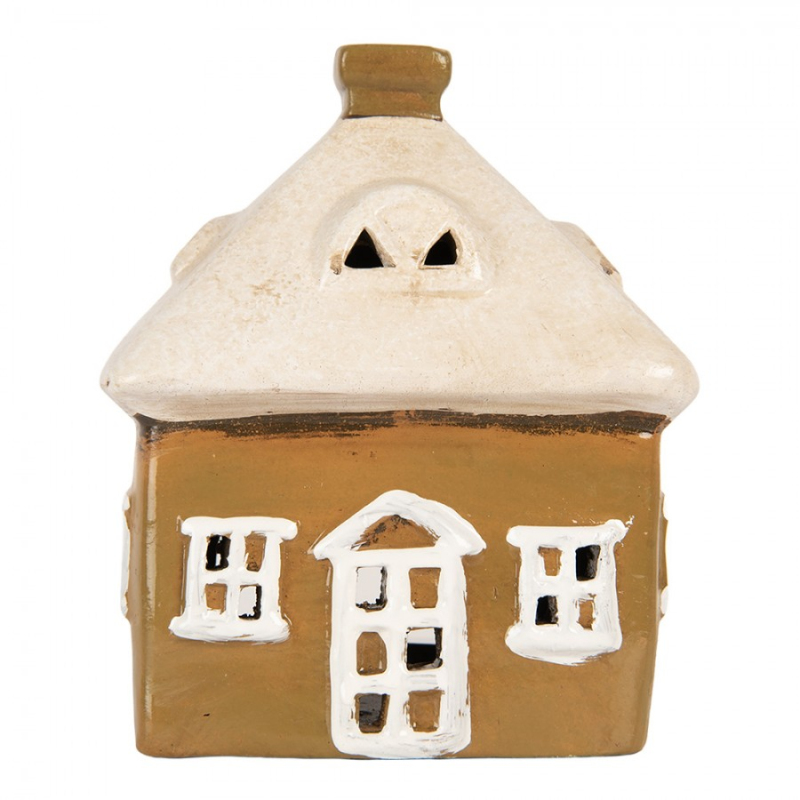 Doplňky a dekorace - Keramický oranžový svícen na čajovou svíčku ve tvaru domečku Woudenberg II – 12x9x14 cm