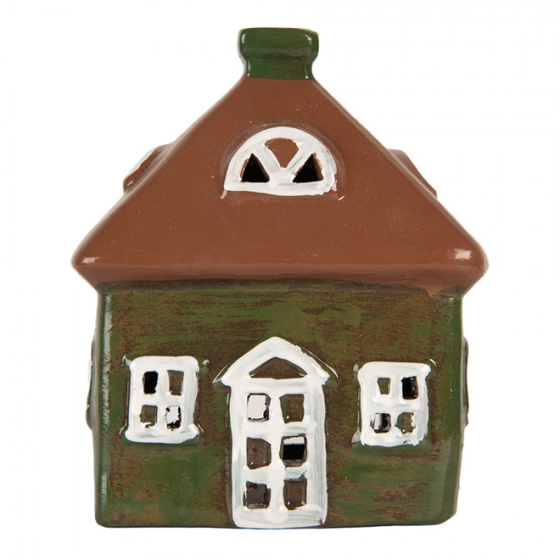 Doplňky a dekorace - Keramický zelený svícen na čajovou svíčku ve tvaru domečku Woudenberg III – 12x9x14 cm