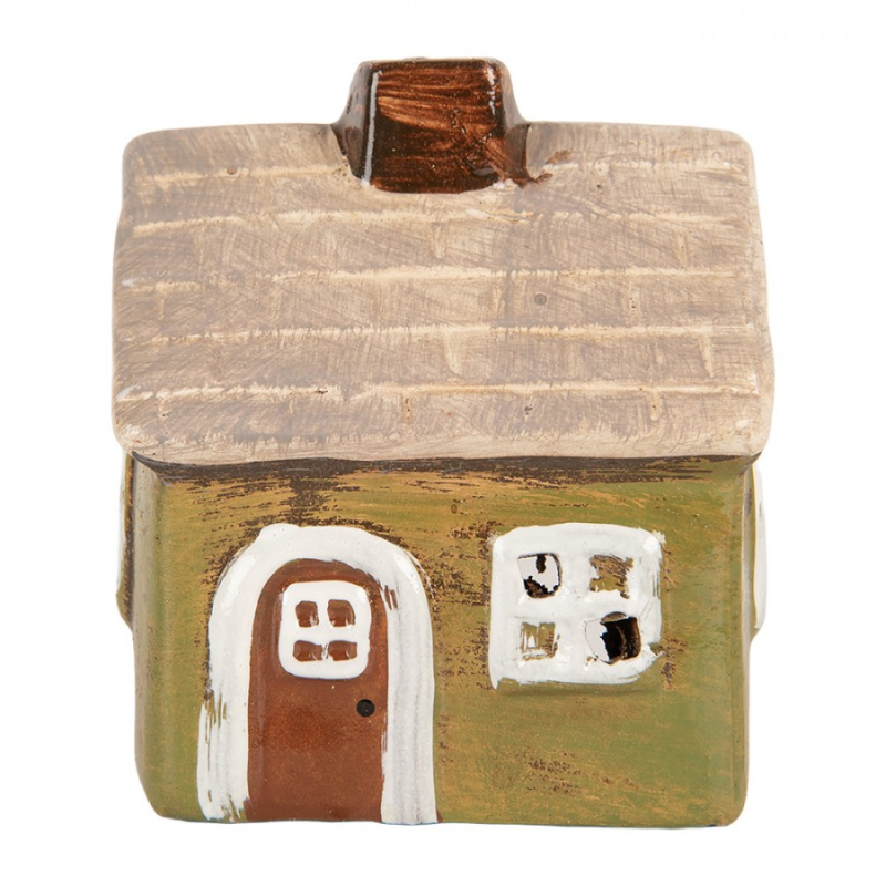 Doplňky a dekorace - Keramický zelený svícen na čajovou svíčku ve tvaru domečku Woudenberg IV – 8x7x10 cm