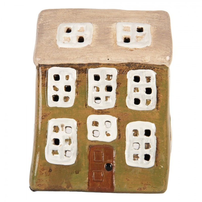 Doplňky a dekorace - Keramický zelený svícen na čajovou svíčku ve tvaru domečku Woudenberg IX – 10x7x14 cm