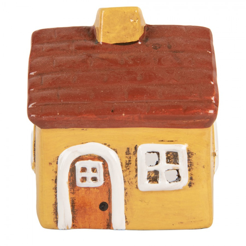Doplňky a dekorace - Keramický žlutý svícen na čajovou svíčku ve tvaru domečku Rijssen V – 8x7x10 cm