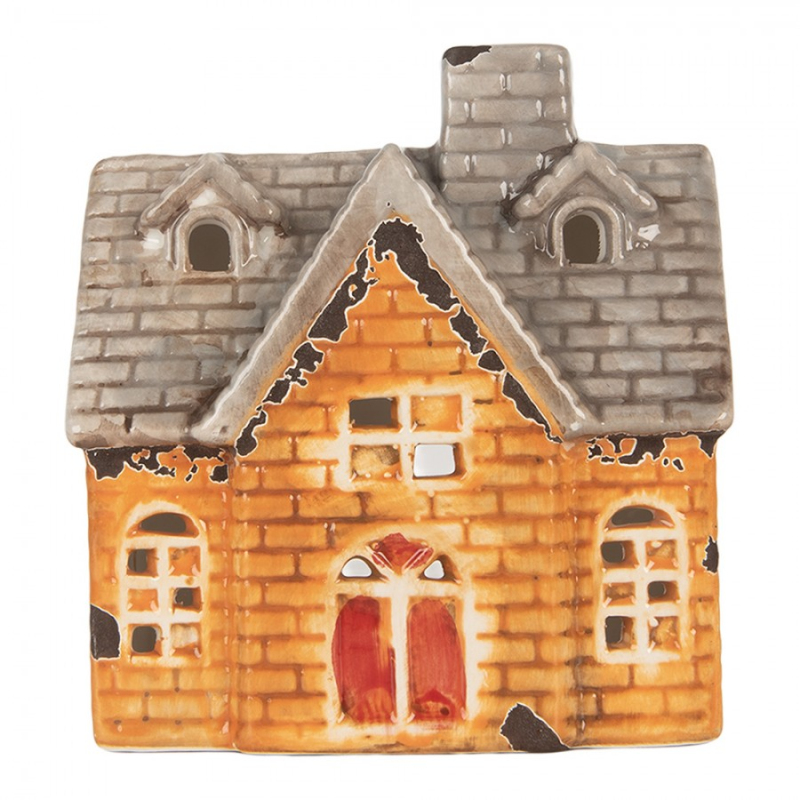 Doplňky a dekorace - Keramický oranžový svícen na čajovou svíčku ve tvaru domečku Nuenen X – 13x8x14 cm