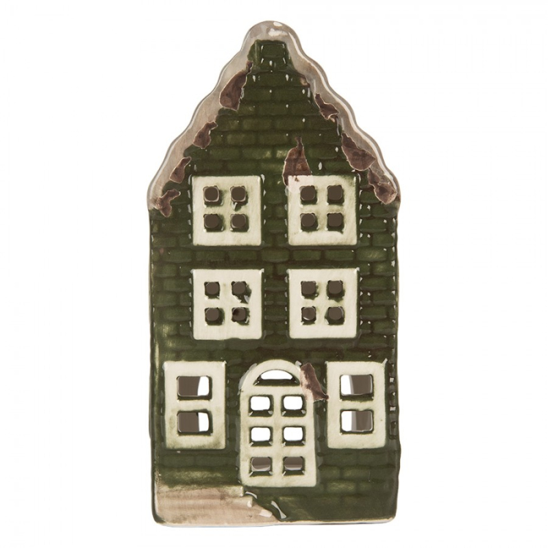Doplňky a dekorace - Keramický zelený svícen na čajovou svíčku ve tvaru domečku Loenen VI – 8x8x15 cm