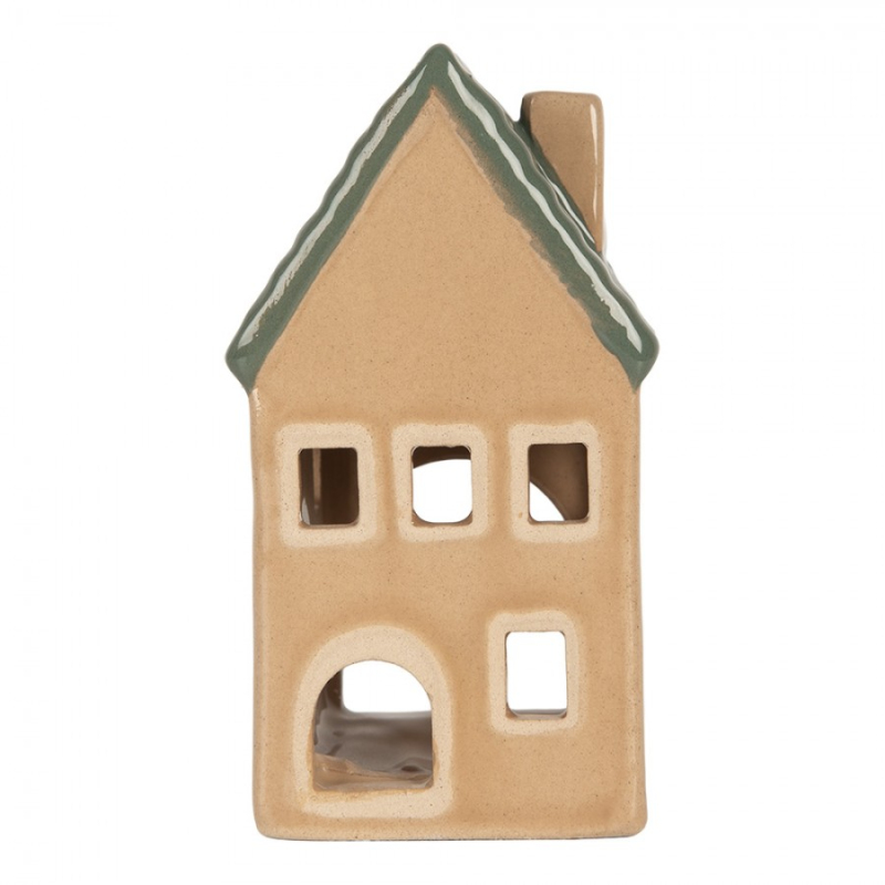Doplňky a dekorace - Keramický béžový svícen na čajovou svíčku ve tvaru domečku Maarn I – 6x6x11 cm