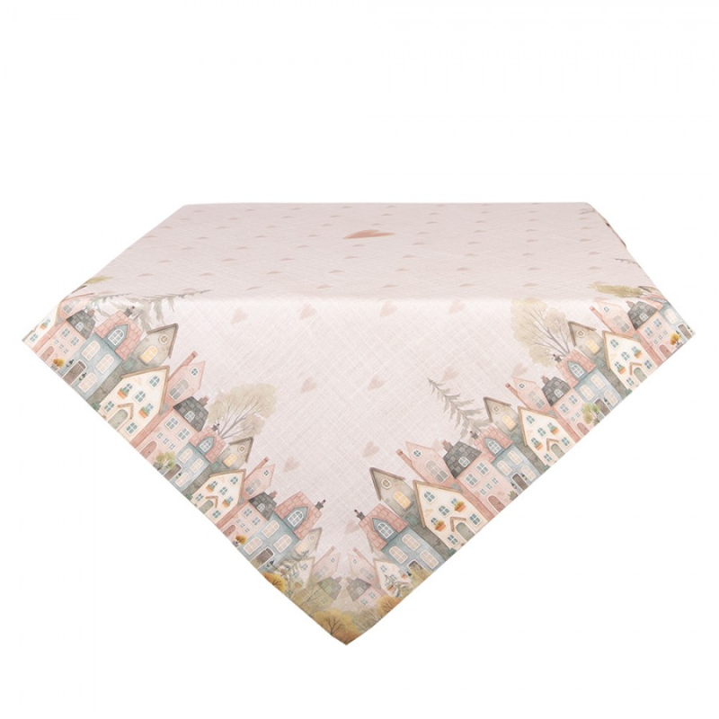 Textil - Bavlněný ubrus se srdcem a domečky Home Sweet Home – 100x100 cm