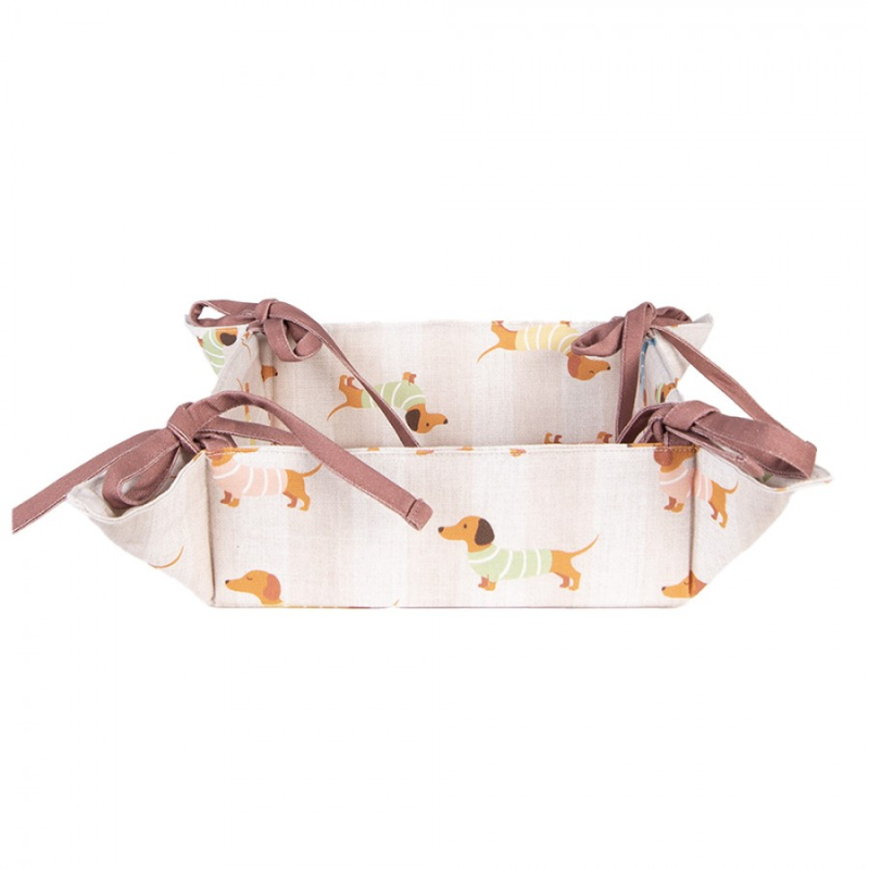 Textil - Košík na pečivo s jezevčíky v pyžamu Pastel Puppies – 35x35x8 cm