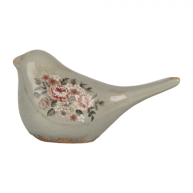 Doplňky a dekorace - Keramická dekorace ptáček s šedou glazurou Masselin M – 22x9x12 cm