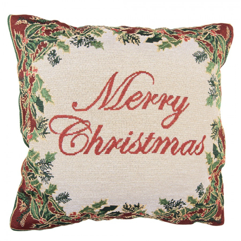 Textil - Béžový dekorační polštář Merry Christmas Borduur – 44x44x4 cm
