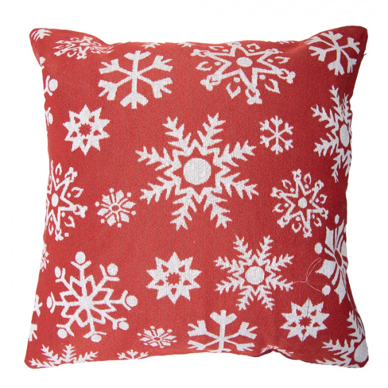 Textil - Červeno-bílý dekorační polštář se sněhovými vločkami Borduur – 44x44x4 cm