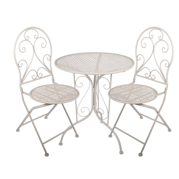 Zahrada a zvířata - Bílý zahradní set / bistro set stolek a 2 židle ve vintage stylu Hallum – 60x70 / 2x 39x39x94 cm