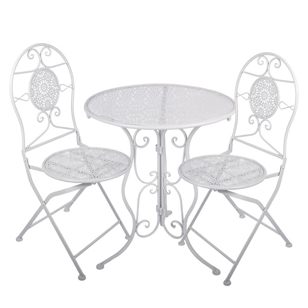Zahrada a zvířata - Bílý zahradní set / bistro set stolek a 2 židle ve vintage stylu Tholen – 60x70 / 2x 50x40x93 cm