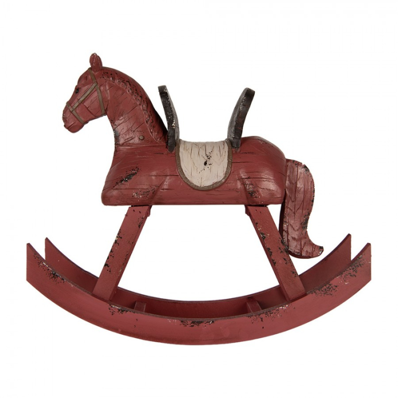 Doplňky a dekorace - Dekorace ve vintage stylu červený houpací koník s patinou – 39x12x34 cm