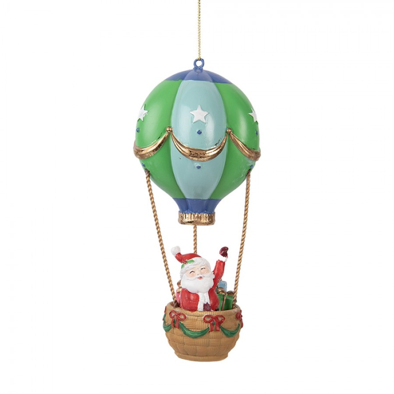 Doplňky a dekorace - Závěsná vánoční dekorace veselý Santa Claus v modro-zeleném horkovzdušném balonu – 8x18 cm