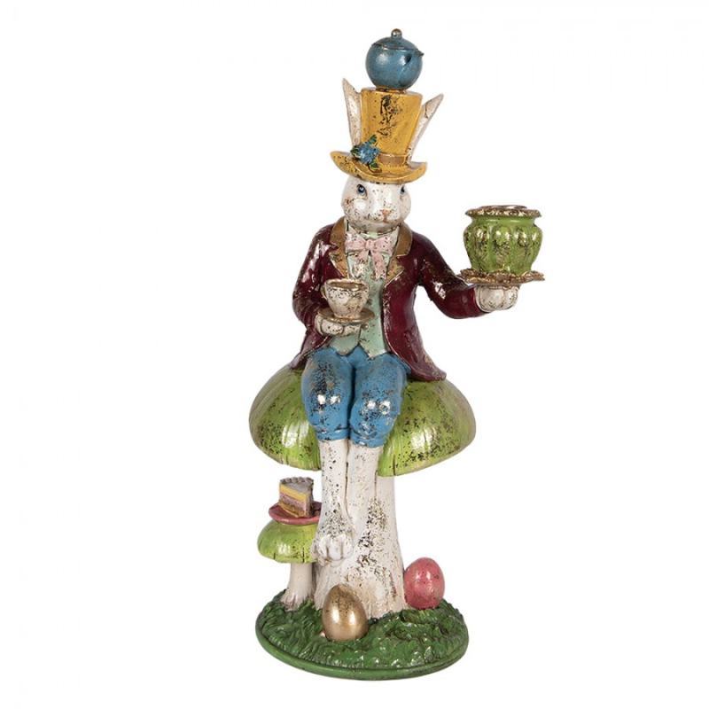 Doplňky a dekorace - Svícen ve tvaru králíka s hodinkami Wonderland – 20x16x41 cm