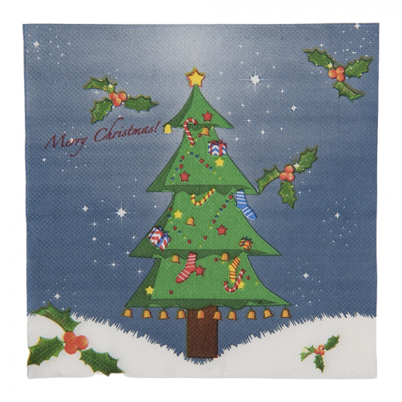 Textil - Vánoční papírové ubrousky s motivem stromku s punčochami – 33x33 cm / 20 ks