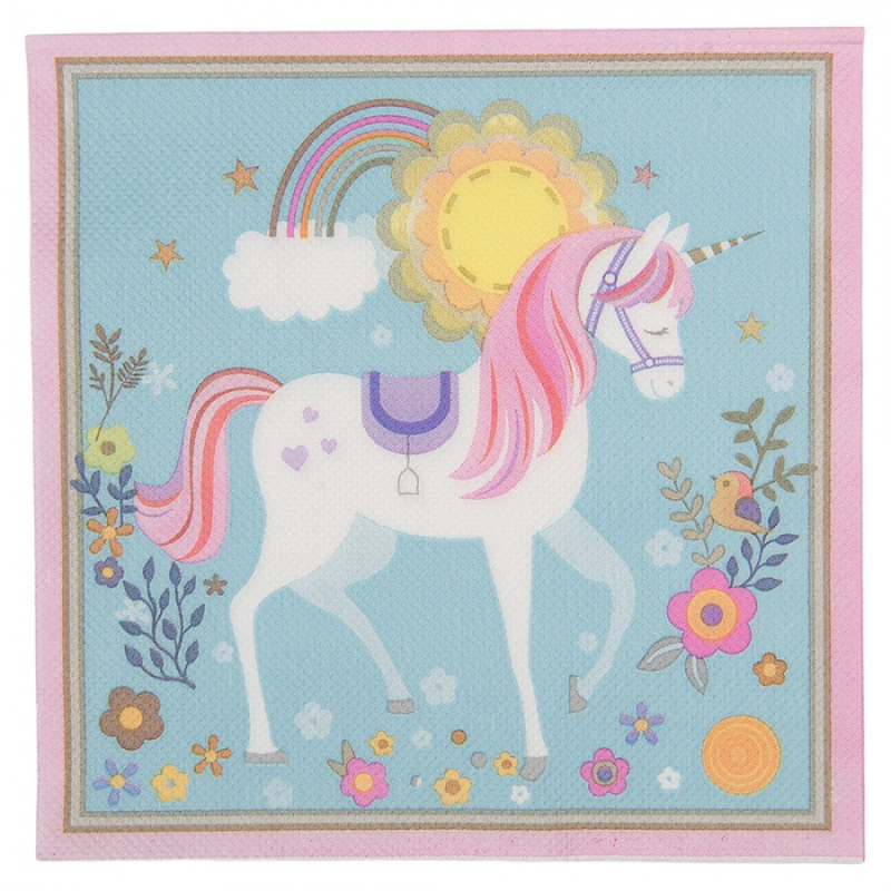 Textil - Papírové ubrousky s jednorožcem a duhou – 33x33 cm / 20 ks