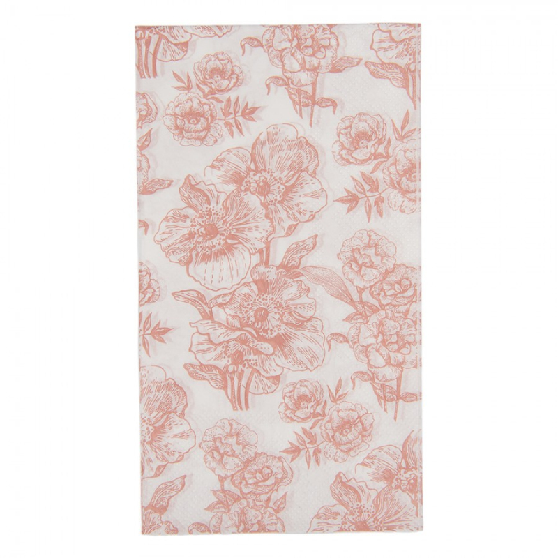 Textil - Bílo-červené obdélníkové papírové ubrousky s jemnými květy – 33x40 cm / 20 ks