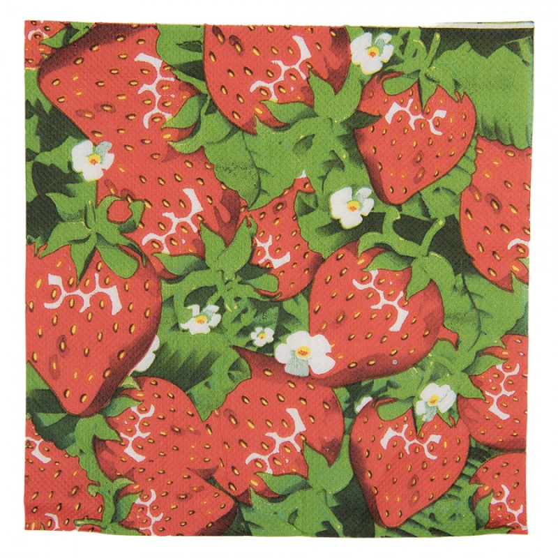 Textil - Červeno-zelené papírové ubrousky s jahodami – 33x33 cm / 20 ks
