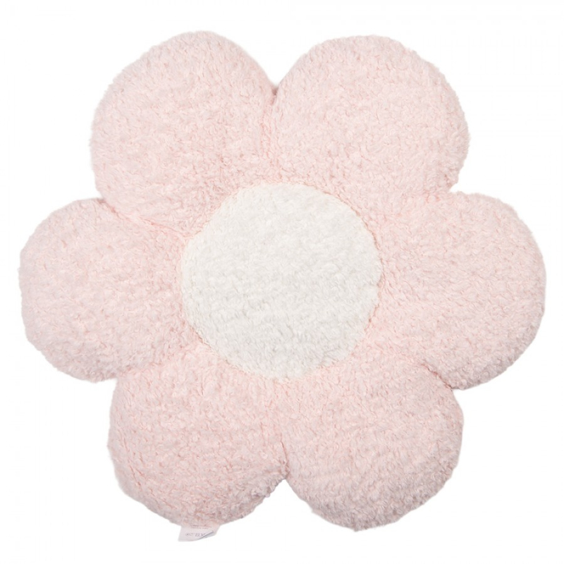 Textil - Růžový dětský dekorační polštář plyšová květina – 47x4 cm