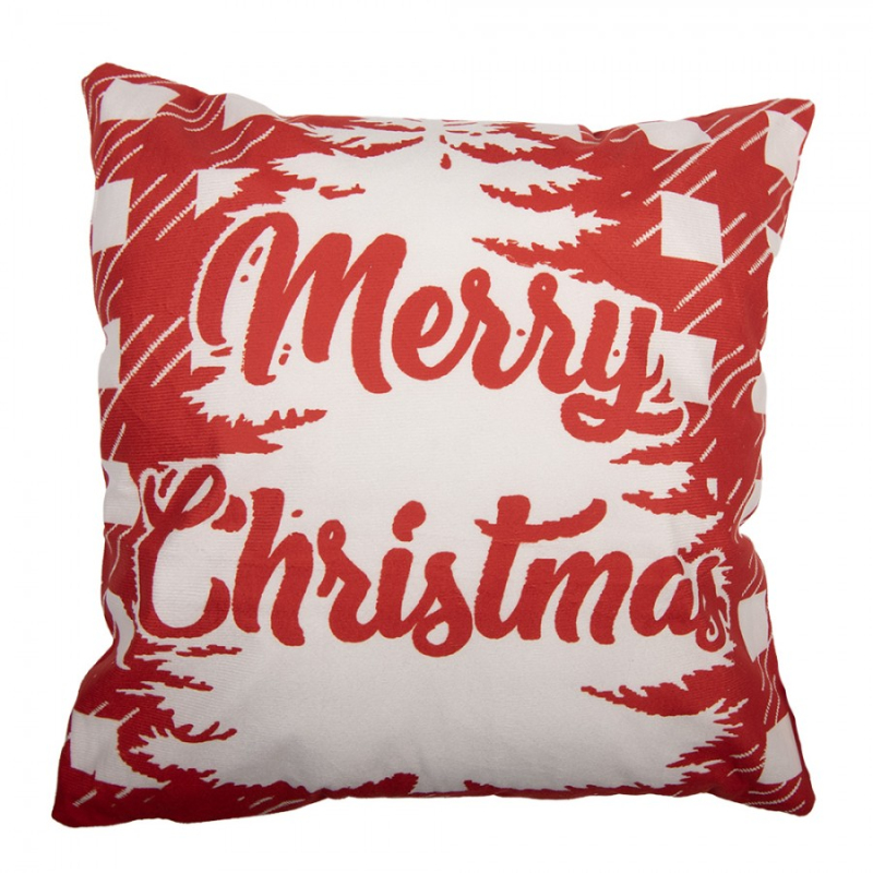 Textil - Červeno-bílý povlak na polštář s vánočním motivem kostek a stromku Merry Christmas – 45x45 cm