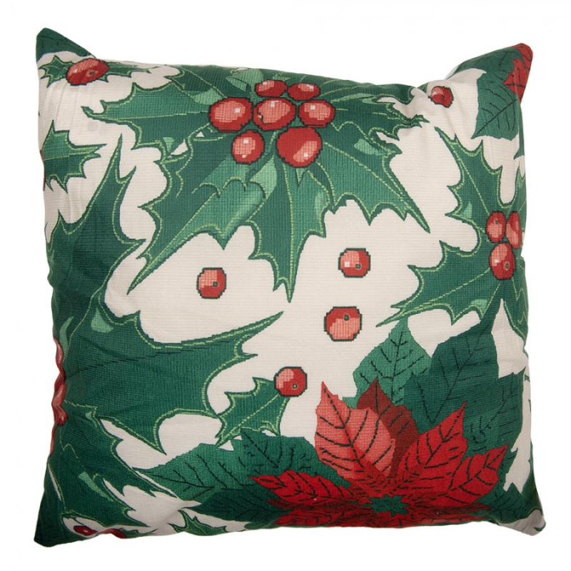 Textil - Zeleno-červený povlak na polštář s vánočním motivem cesmíny – 45x45 cm