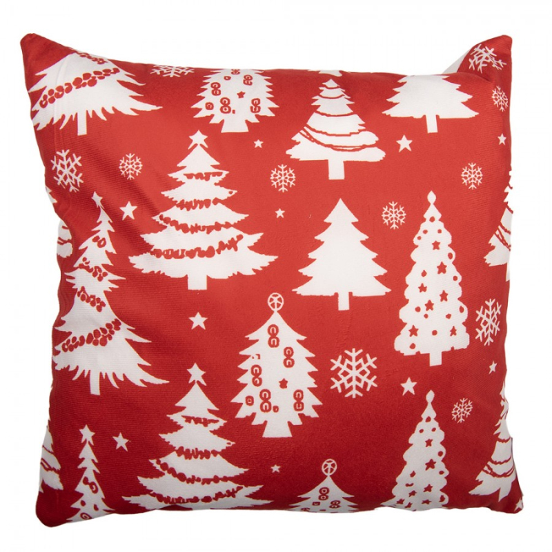 Textil - Červeno-bílý povlak na polštář s vánočními stromky – 45x45 cm
