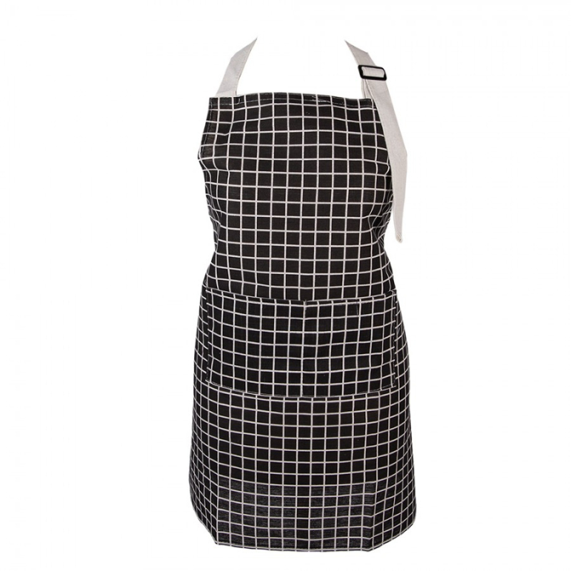 Textil - Černá kuchyňská zástěra kostkovaná s kapsou Schort – 69x68 cm