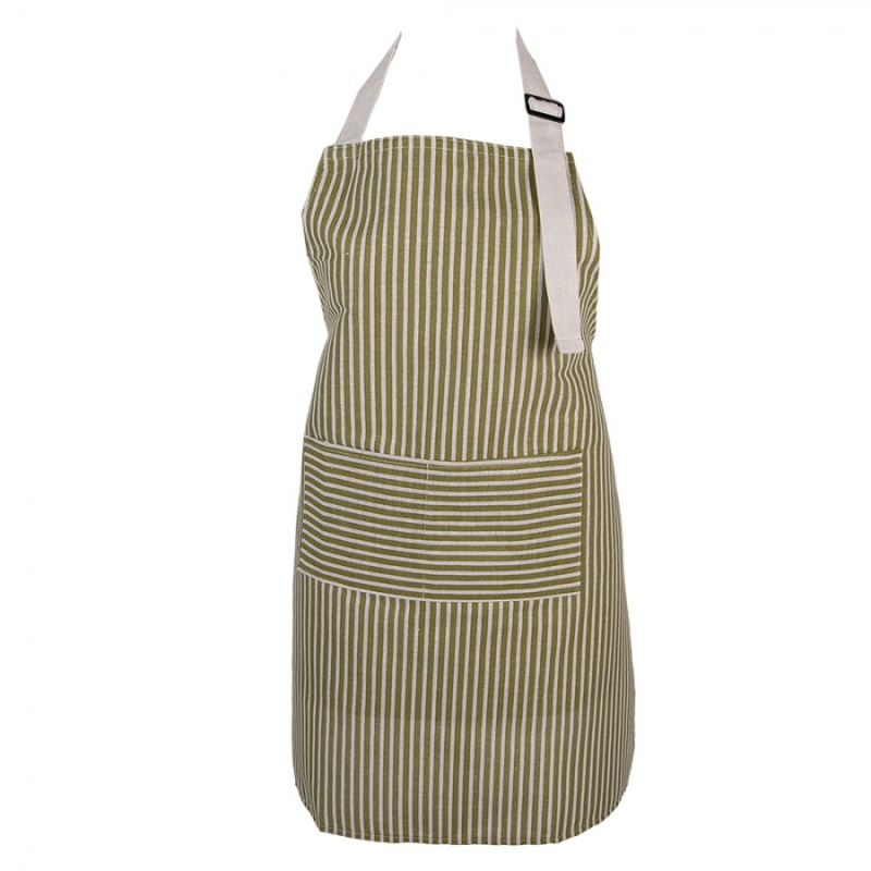 Textil - Zelená kuchyňská zástěra s proužky a kapsou Olla – 69x68 cm