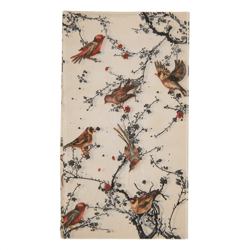 Textil - Béžové obdélníkové papírové ubrousky s ptáčky – 33x40 cm / 20 ks