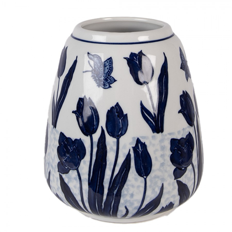 Doplňky a dekorace - Keramická váza s modrými tulipány Delft – 16x18 cm