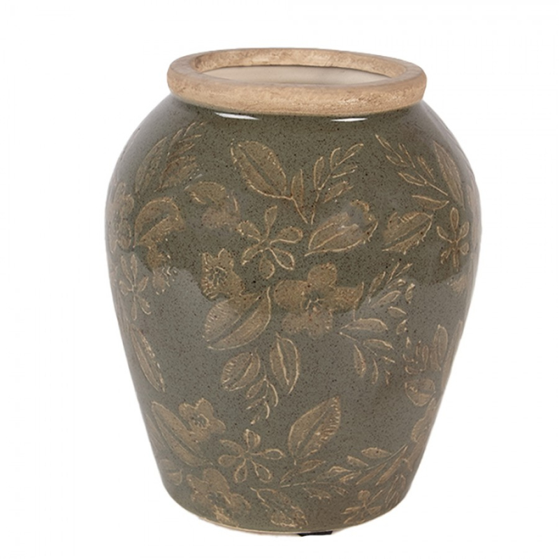 Doplňky a dekorace - Zelená keramická váza v šedozelené glazuře Gedeuk S – 13x16 cm