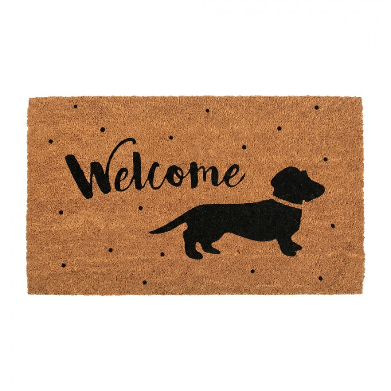 Doplňky a dekorace - Kokosová rohožka s jezevčíkem a nápisem Welcome – 75x45 cm