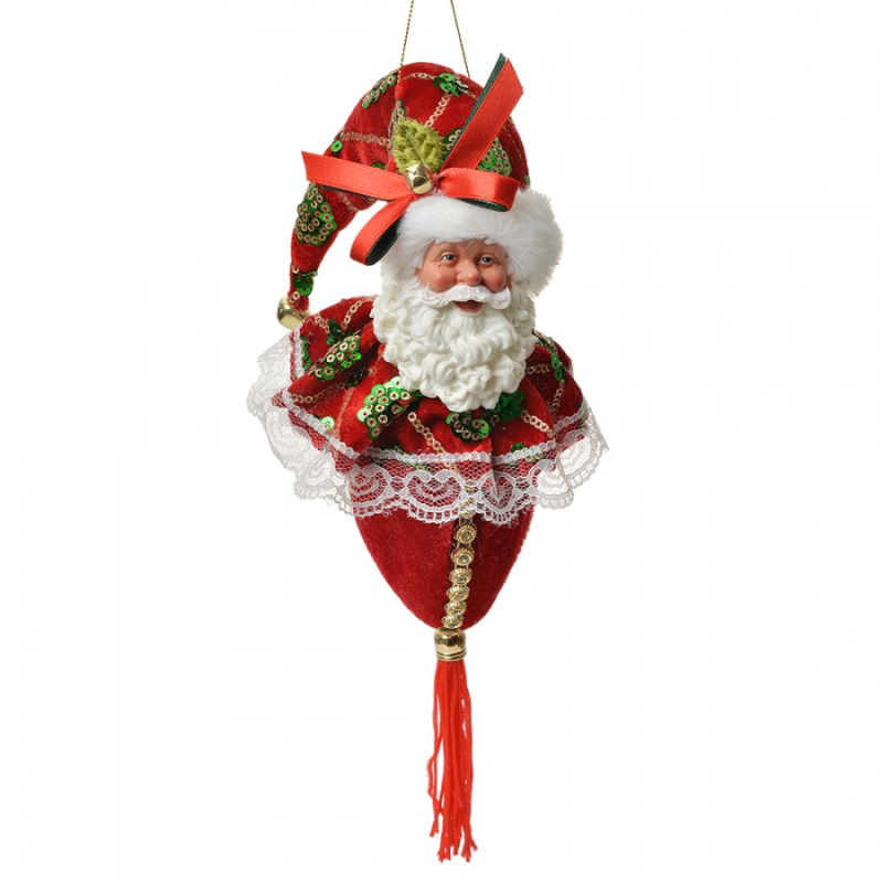 Doplňky a dekorace - Červeno-zelená závěsná dekorace Santa Claus se střapcem – 35 cm