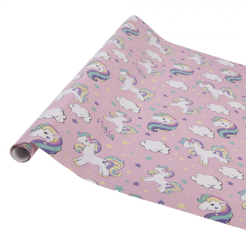 Doplňky a dekorace - Růžový balicí papír s poníky a duhou – 3 role 50x75 cm