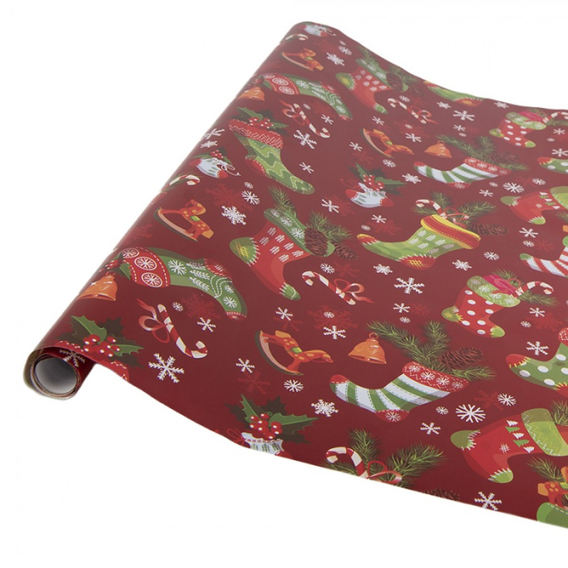 Doplňky a dekorace - Vánoční balicí papír s houpacím koníkem a vánočními punčochami – 3 role 50x75 cm