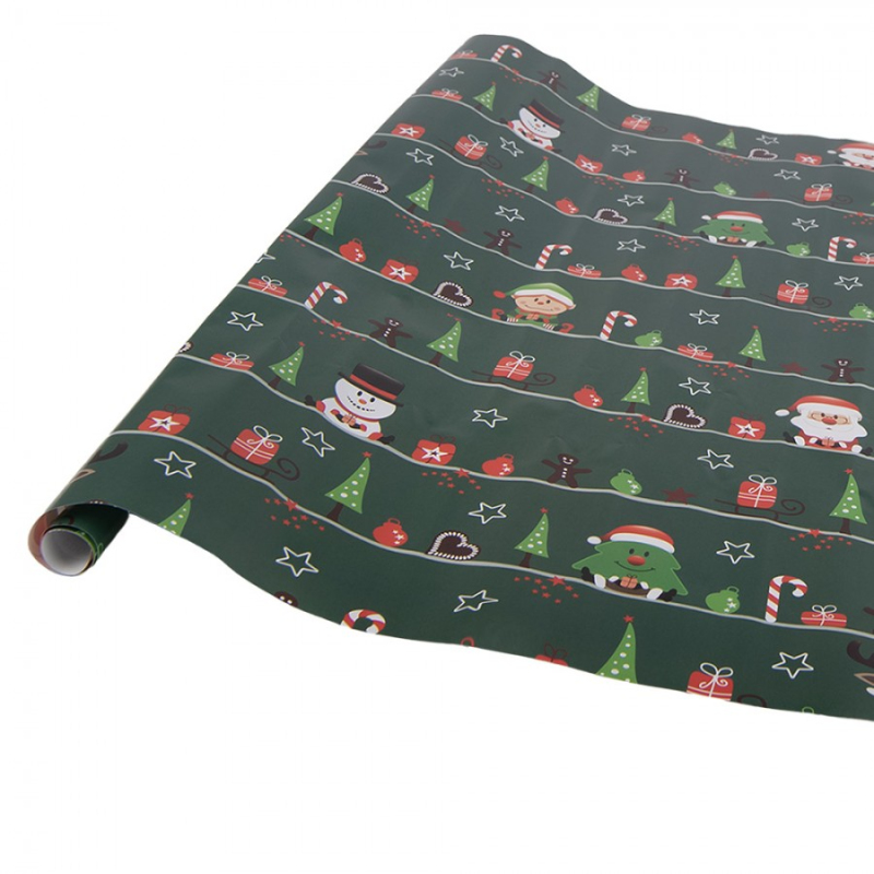 Doplňky a dekorace - Vánoční balicí papír zelený se sněhulákem a Santa Clausem – 3 role 50x75 cm