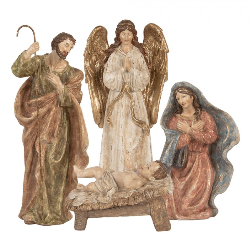 Doplňky a dekorace - Sada 4 béžových plastových vánočních dekorací betlém – 23x12x47 cm