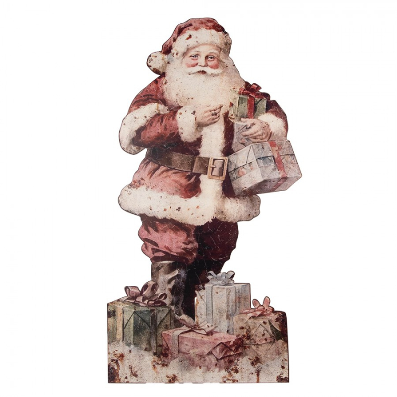 Doplňky a dekorace - Červená kovová dekorativní figurka Santa Claus – 50x2x96 cm