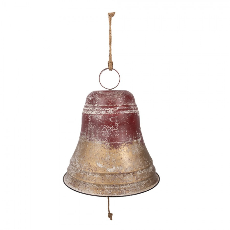 Doplňky a dekorace - Červená kovová vánoční dekorace zvon – 52x56 cm