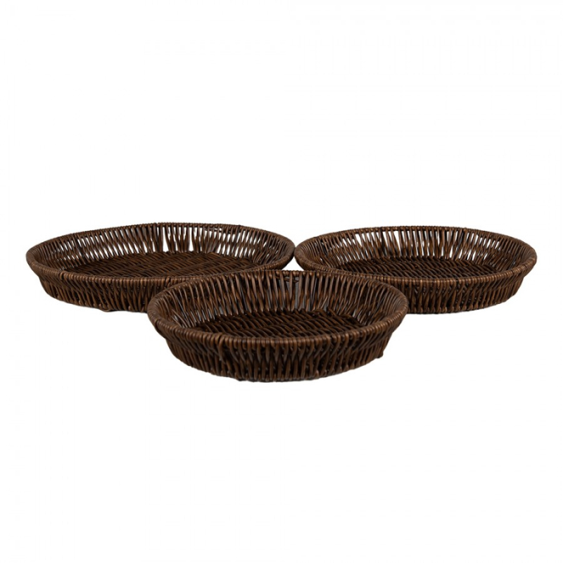 Kuchyně - Sada 3 hnědých plastových servírovacích podnosů – 28 / 25 / 22 cm