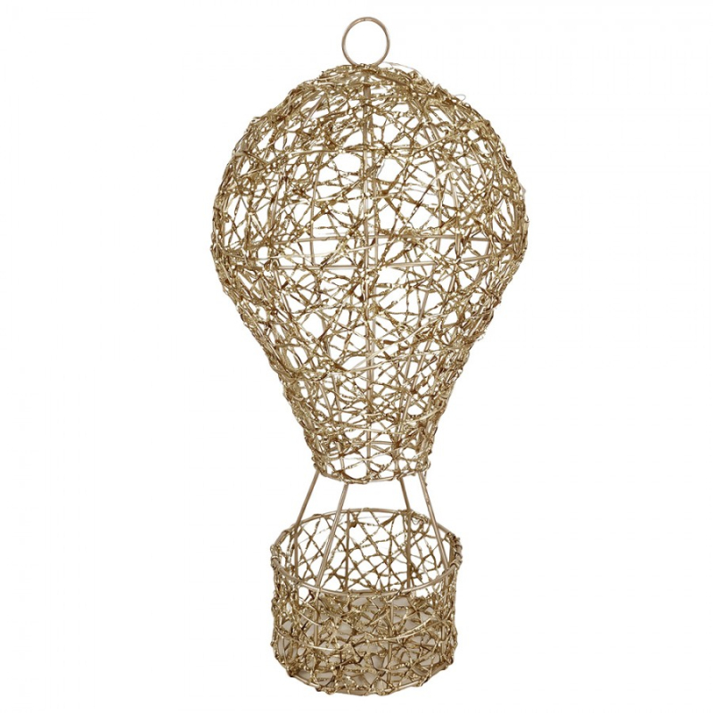 Doplňky a dekorace - Kovová vánoční dekorace horkovzdušný balón s LED světlem zlatá – 19x38 cm