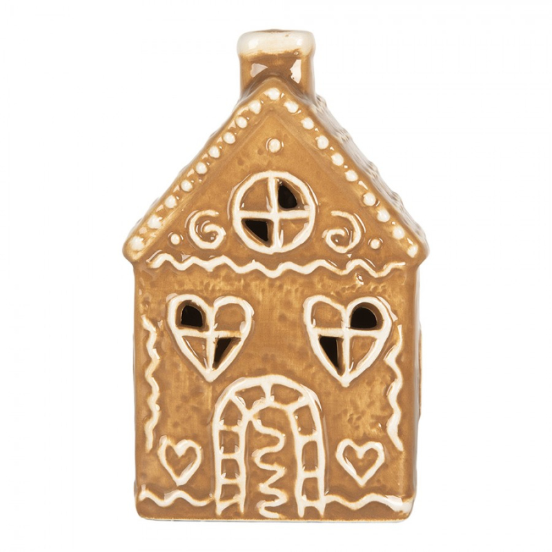 Doplňky a dekorace - Hnědá keramická perníková chaloupka s LED světlem – 7x6x12 cm