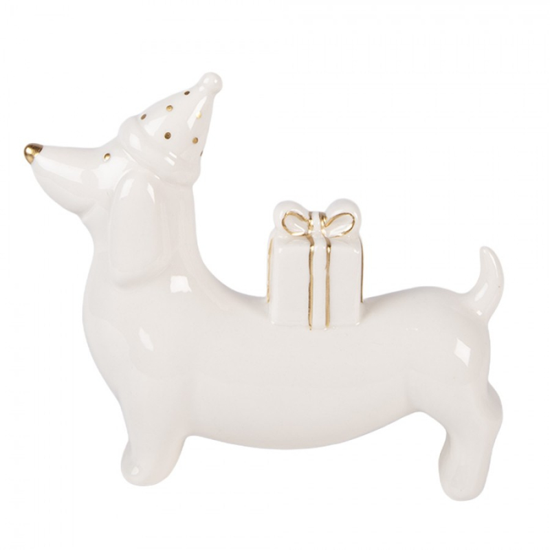 Doplňky a dekorace - Bílá porcelánová vánoční dekorace pes – 15x4x13 cm