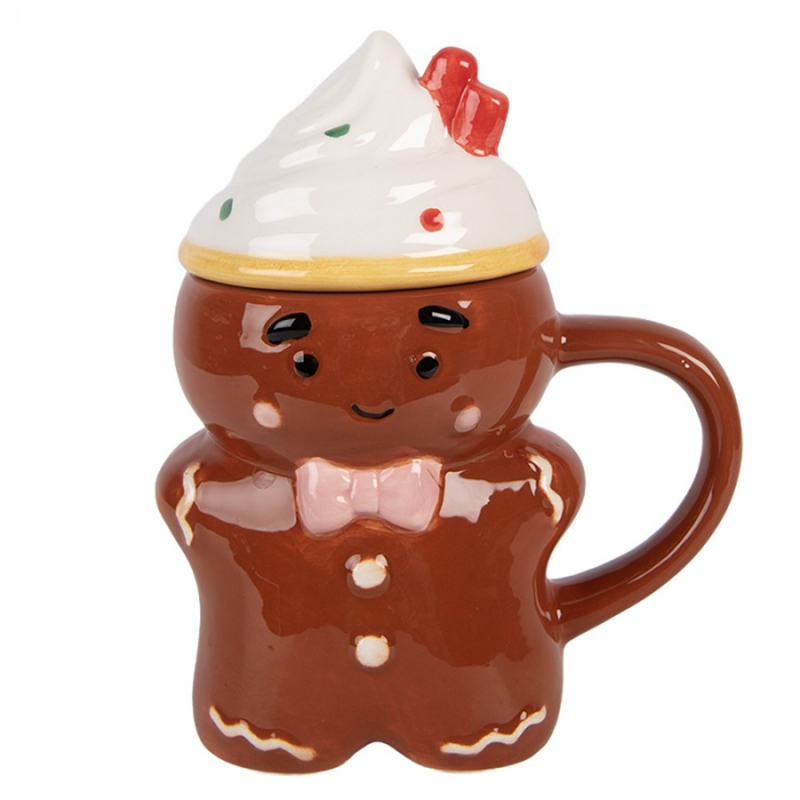 Kuchyně - Hnědý keramický hrnek perníkový panáček – 250 ml
