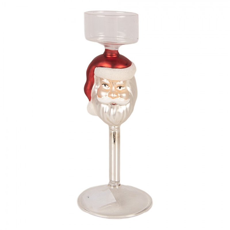 Doplňky a dekorace - Průhledný skleněný svícen na čajovou svíčku Santa Claus – 7x20 cm