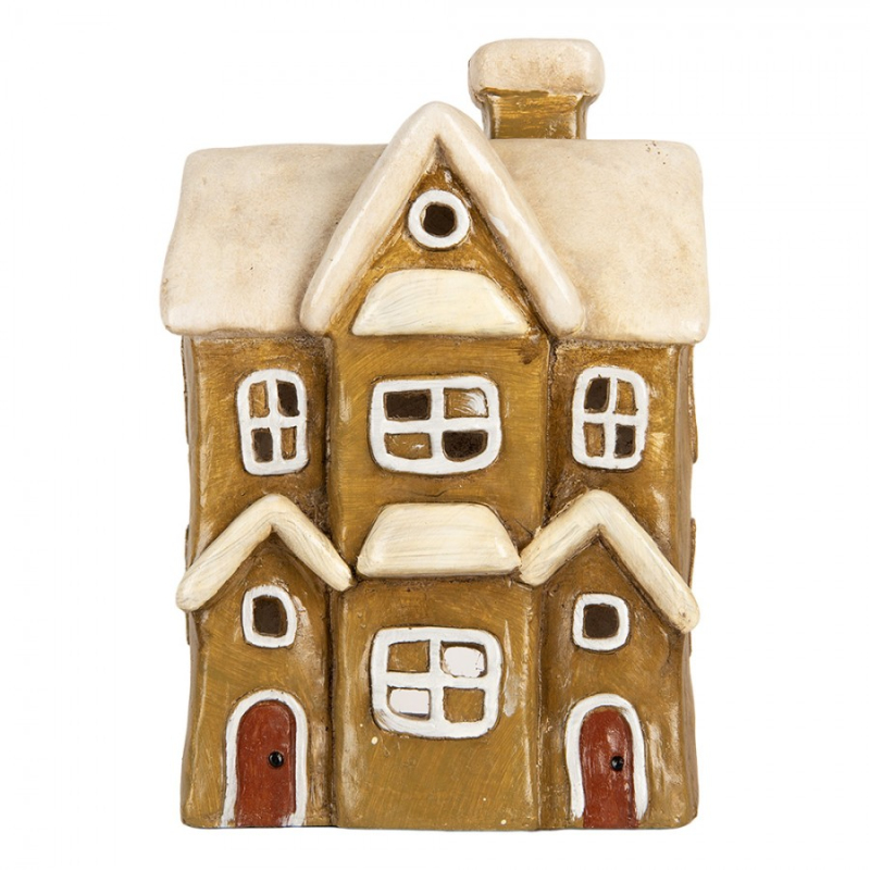 Doplňky a dekorace - Hnědý keramický svícen na čajovou svíčku domeček – 23x15x33 cm