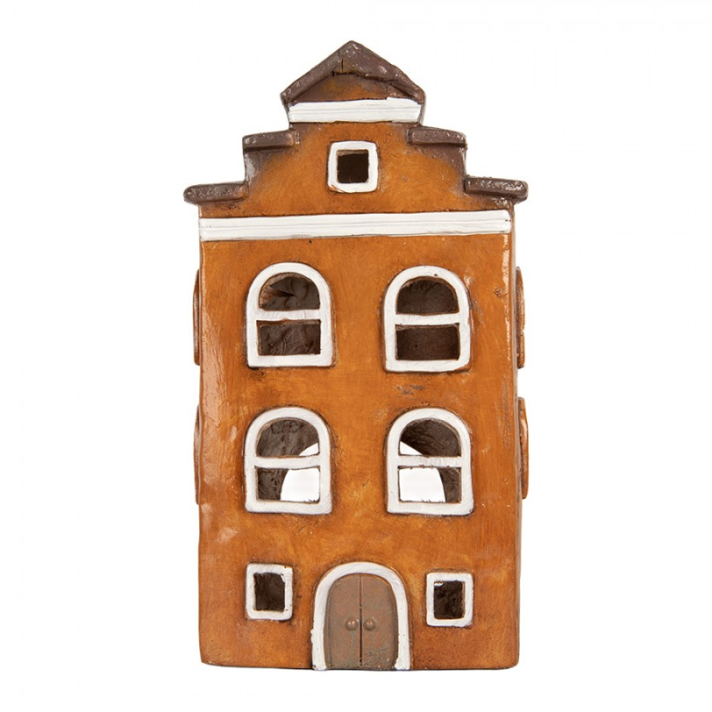 Doplňky a dekorace - Oranžový keramický svícen na čajovou svíčku domeček – 20x15x34 cm