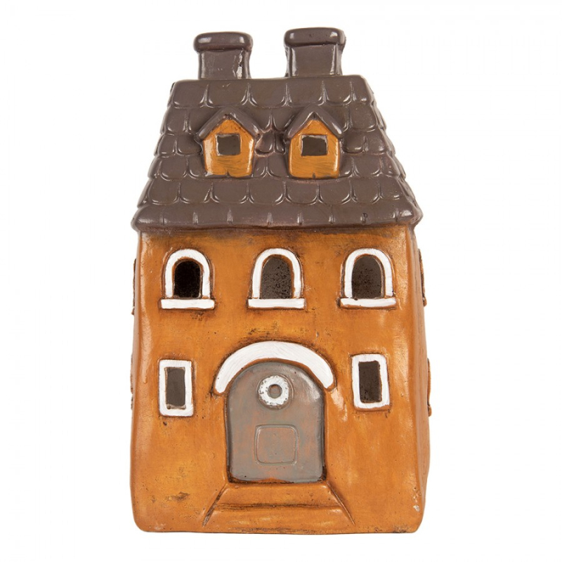 Doplňky a dekorace - Oranžový keramický svícen na čajovou svíčku domeček – 23x17x37 cm