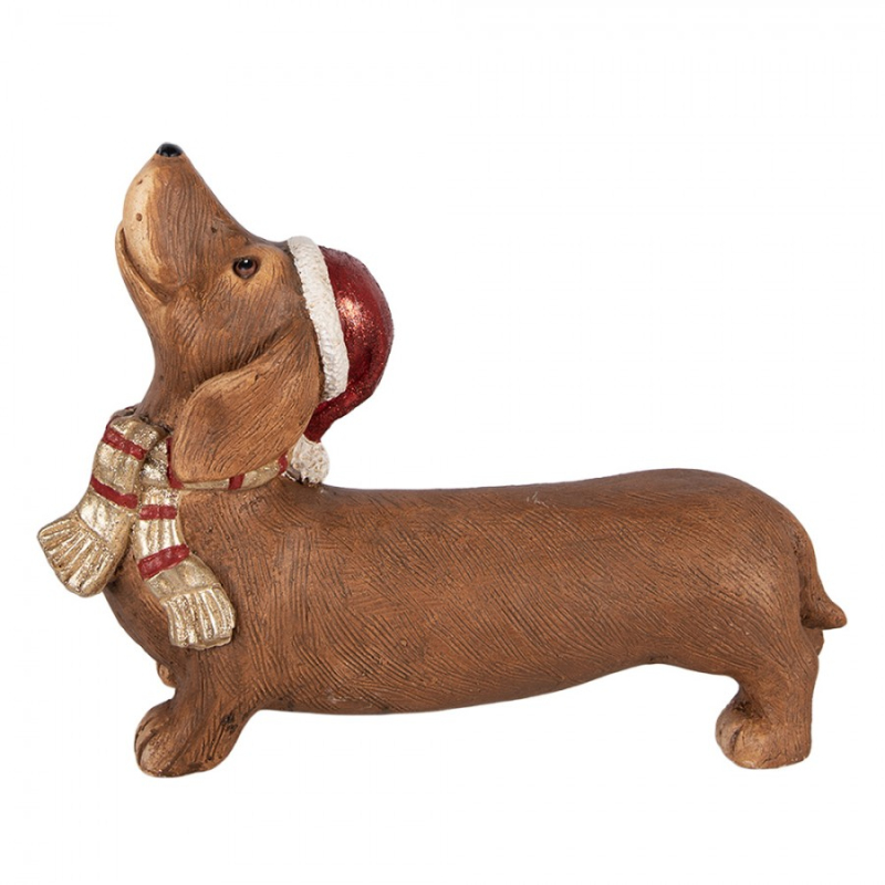 Doplňky a dekorace - Hnědá keramická dekorativní figurka jezevčík – 37x11x27 cm